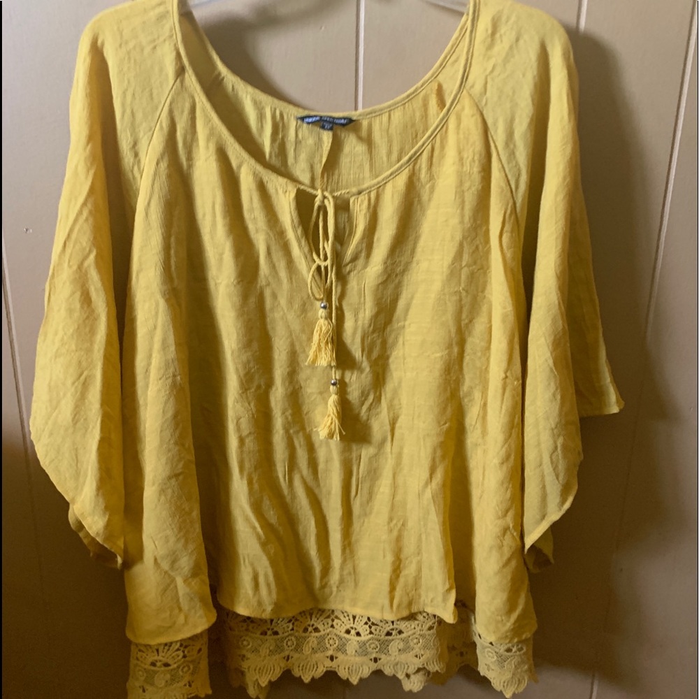 Mustard Yellow Lace Tunic Top 3/4 sleeve